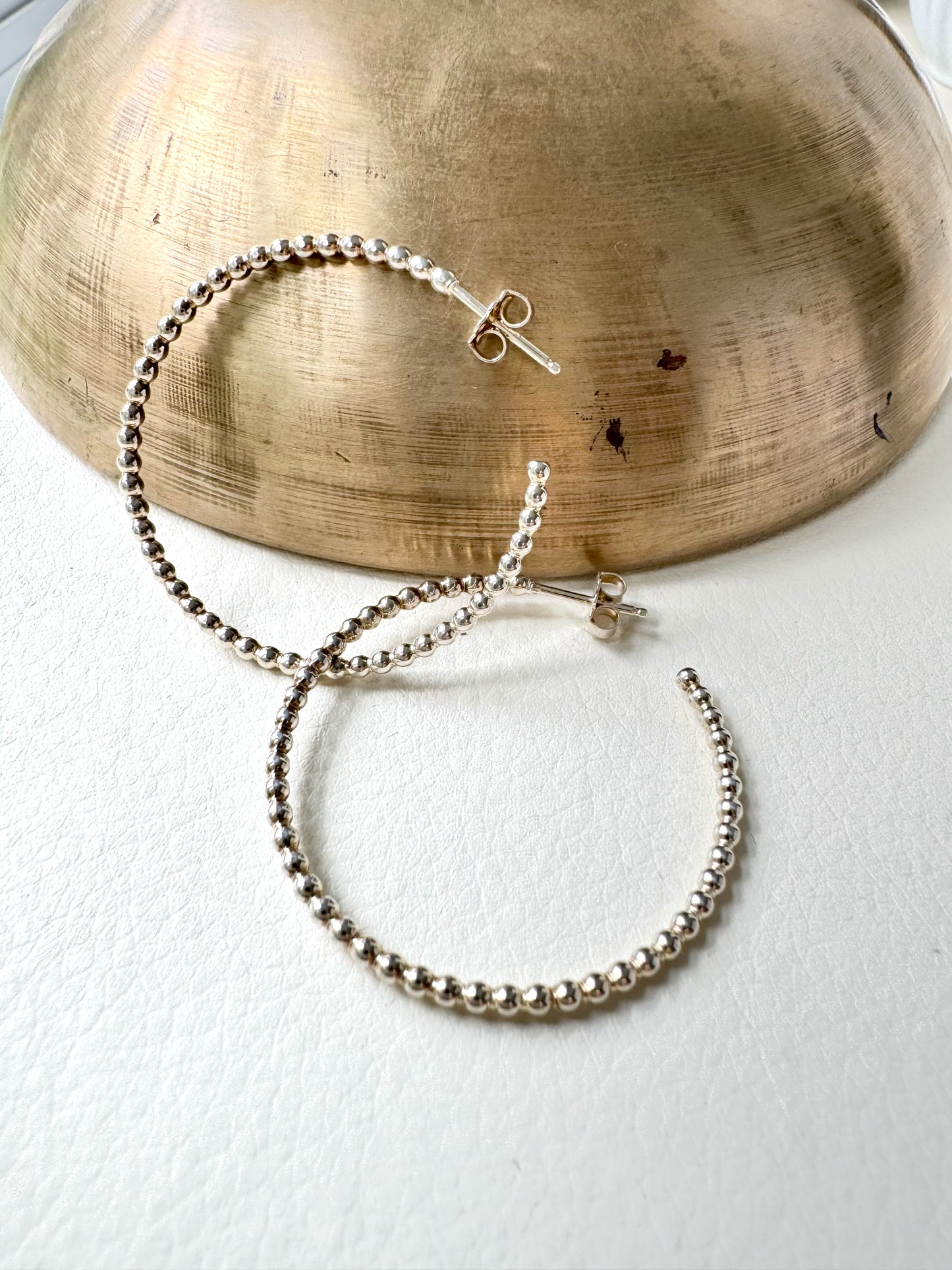 Silver Beaded Hoops
