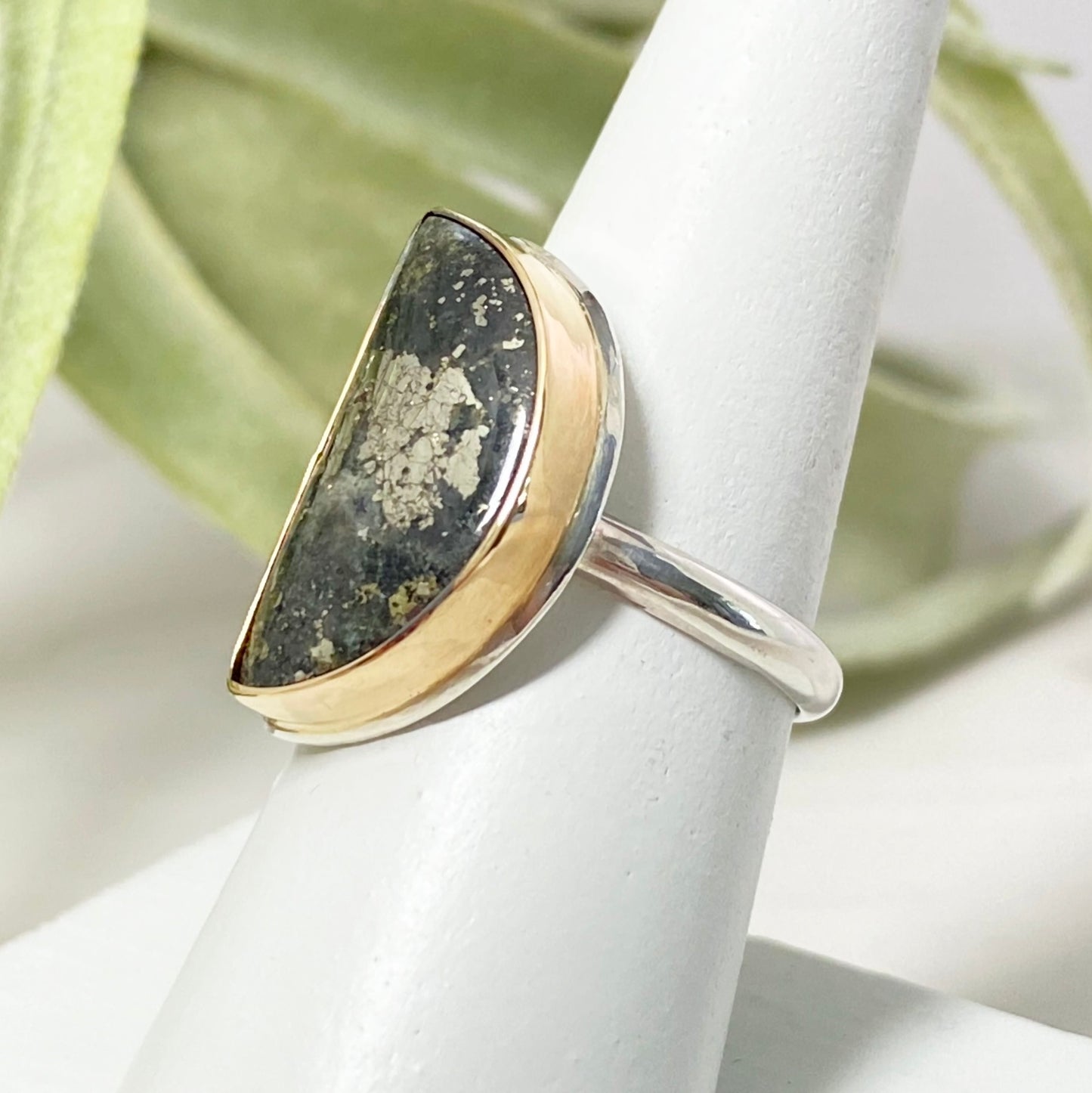Mixed Metal Pyrite in Agate Ring